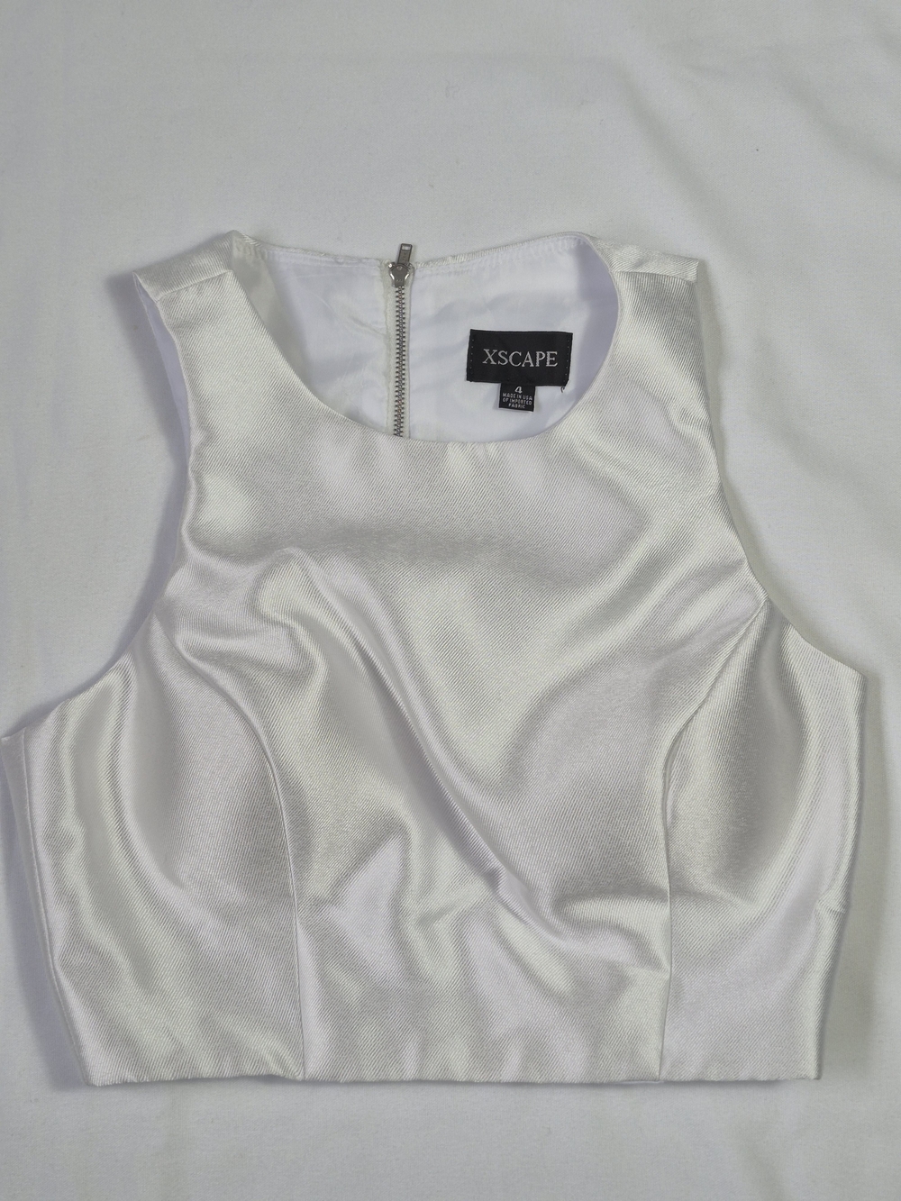 Xscape Ivory Satin Crop Top with Back Zipper